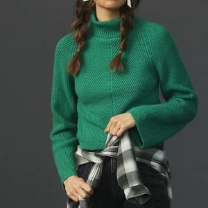 Mauve by Anthropologie NWT Emerald Green Ribbed Turtleneck Cropped Sweater